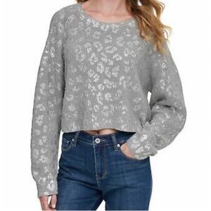 DKNY silver metallic leopard Knit Sweater